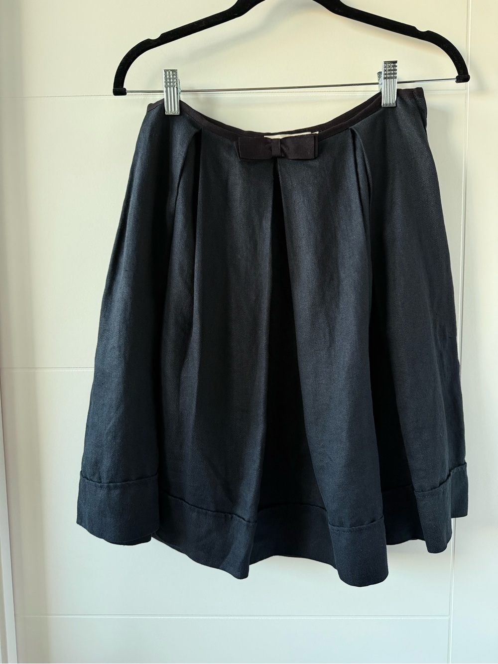 Sandro Navy Linen Skirt with Waist Bow